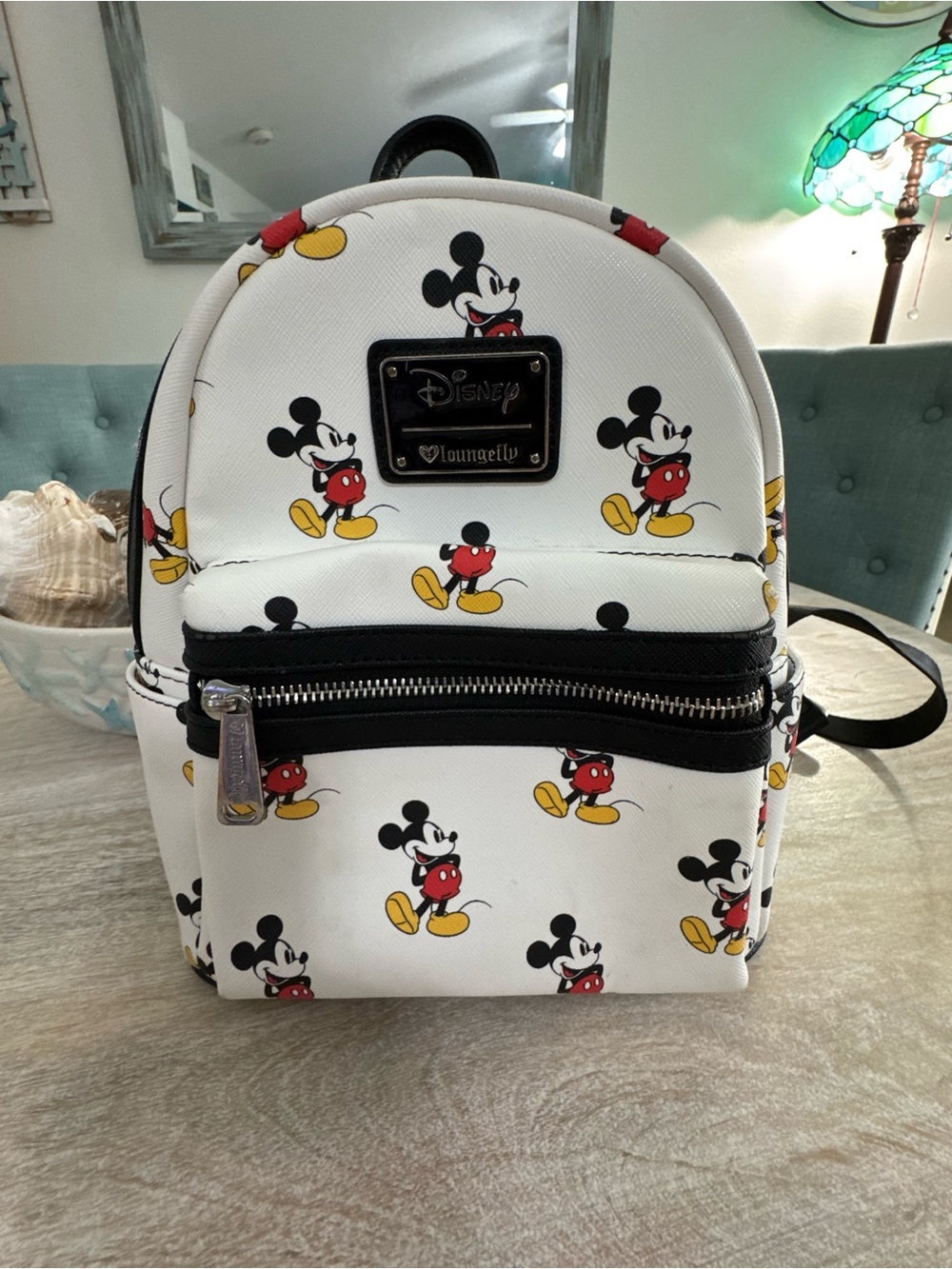Loungefly White Mickey Mouse Pattern Mini Backpack